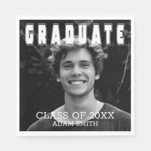 Serviette En Papier Elégant Téméraire Typographie Photo Graduation Par