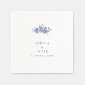 Serviette En Papier Élégant Toile bleu Mariage Floral (Devant)