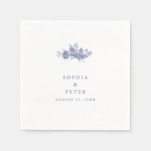 Serviette En Papier Élégant Toile bleu Mariage Floral