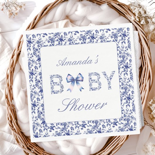 Serviette En Papier Elégant Toile Bleue de Jouy et Baby shower Bow
