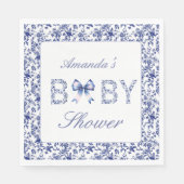 Serviette En Papier Elégant Toile Bleue de Jouy et Baby shower Bow (Devant)