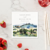 Serviette En Papier Elégant Toscane Italie Aquarelle Mariage paysage (En situation)