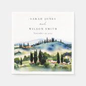 Serviette En Papier Elégant Toscane Italie Aquarelle Mariage paysage (Devant)