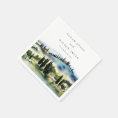 Serviette En Papier Elégant Toscane Italie Aquarelle Mariage paysage (Coin)