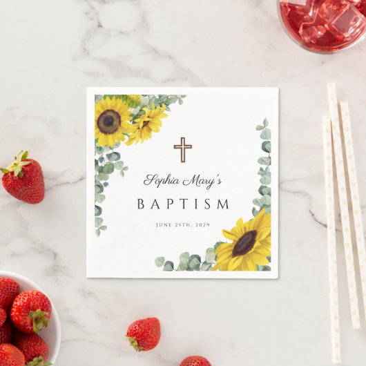 Serviette En Papier Élégant tournesol Baptême religieux (En situation)