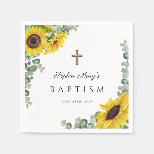 Serviette En Papier Élégant tournesol Baptême religieux (Devant)