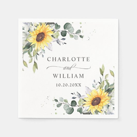 Serviette En Papier Elégant tournesol Eucalyptus Mariage de verdure (Devant)