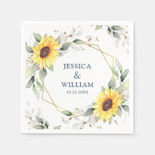 Serviette En Papier Élégant tournesol vert Mariage floral papier