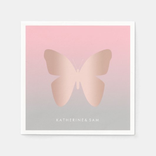 Serviette En Papier Elegant, trendy rose gold butterfly (Devant)