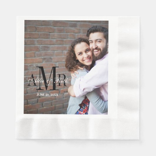Serviette En Papier Élégant trois initiales Mariage photo serviettes (Devant)
