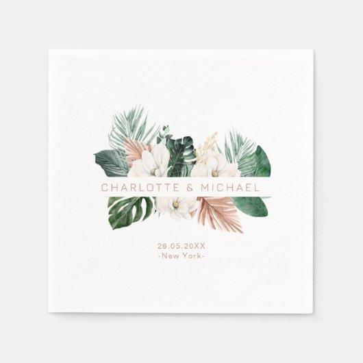 Serviette En Papier Élégant, tropical, mariage feutré (Devant)