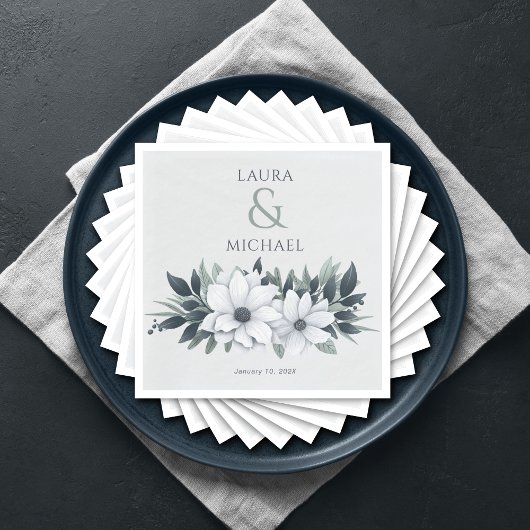 Serviette En Papier Elégant Turquoise de menthe florale