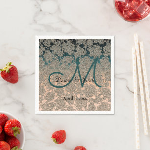 Serviette En Papier Élégant Turquoise Et Champagne Mariage thème Monog