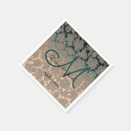 Serviette En Papier Élégant Turquoise Et Champagne Mariage thème Monog (Coin)