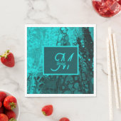 Serviette En Papier Élégant Turquoise Fluid Script monogramme Art (En situation)