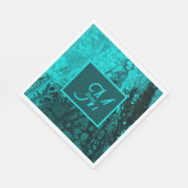 Serviette En Papier Élégant Turquoise Fluid Script monogramme Art (Coin)