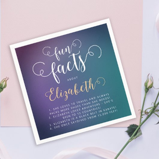 Serviette En Papier Élégant Turquoise Gradient Fun Facts Lady