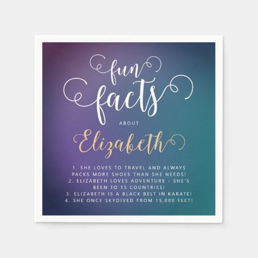 Serviette En Papier Élégant Turquoise Gradient Fun Facts Lady (Devant)