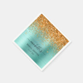 Serviette En Papier Élégant Turquoise or Parties scintillant Étincelle (Coin)