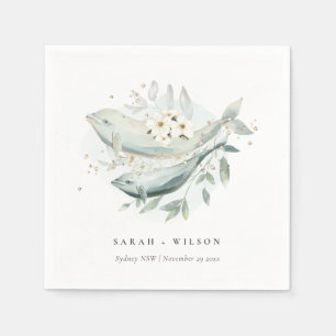 Serviette En Papier Elégant Turquoise or sous-marin Floral Poisson Mar