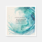 Serviette En Papier Élégant Turquoise Retraite Vague Océan Aquarelle (Devant)