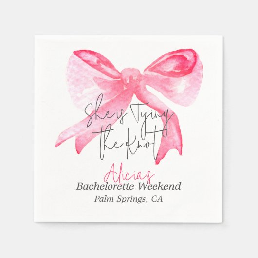 Serviette En Papier Élégant Tying Knot Pink Bow Bachelorette Party (Devant)