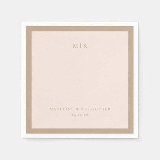 Serviette En Papier Élégant Typographique Beige (Devant)