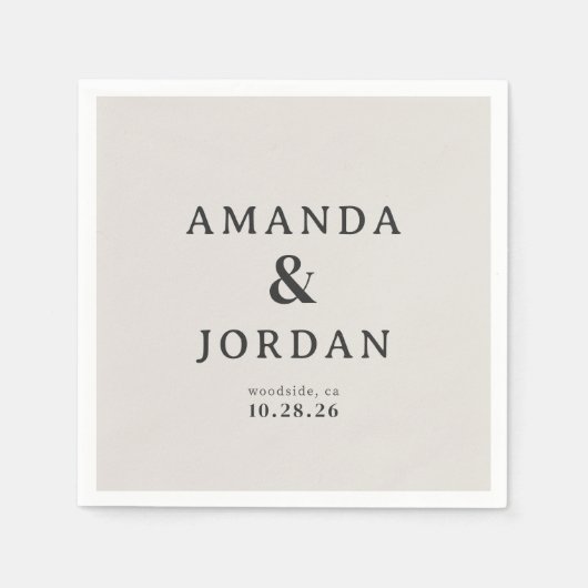 Serviette En Papier Élégant Typographique Beige (Devant)