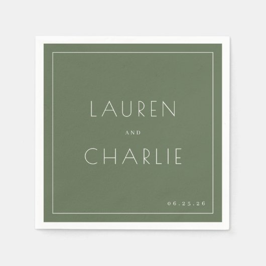 Serviette En Papier Élégant Typographique Olive (Devant)