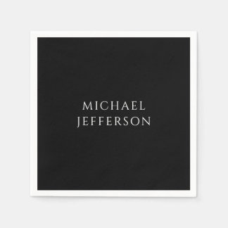 Serviette En Papier Élégant uni noir blanc personnalisé sur mesure