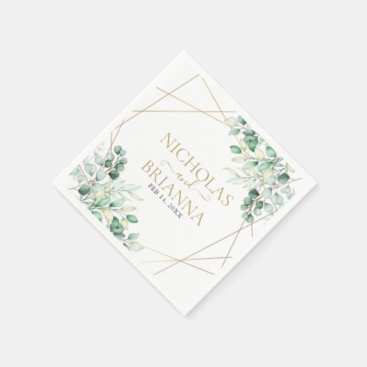 Serviette En Papier Elégant verdure Eucalyptus Mariage géométrique or (Coin)