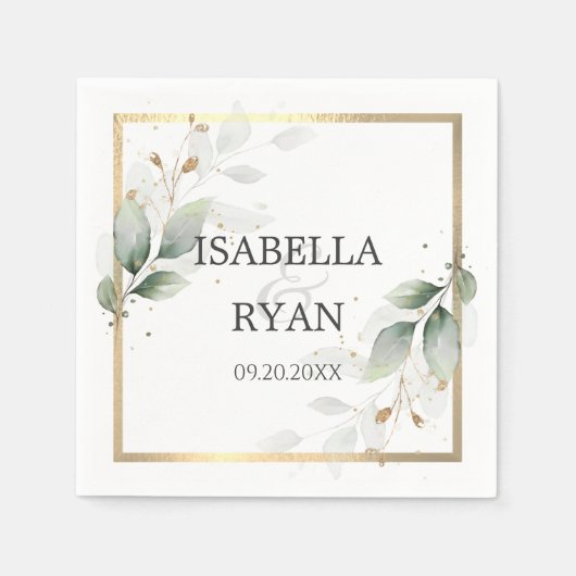 Serviette En Papier ÉLÉGANT Verdure Feuille Mariage or (Devant)