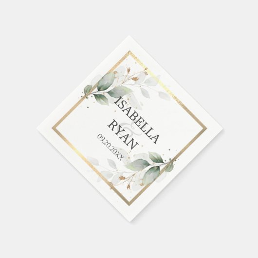 Serviette En Papier ÉLÉGANT Verdure Feuille Mariage or (Coin)