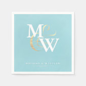 Serviette En Papier Elégant verre de mer Turquoise Mariage Monogramme (Devant)