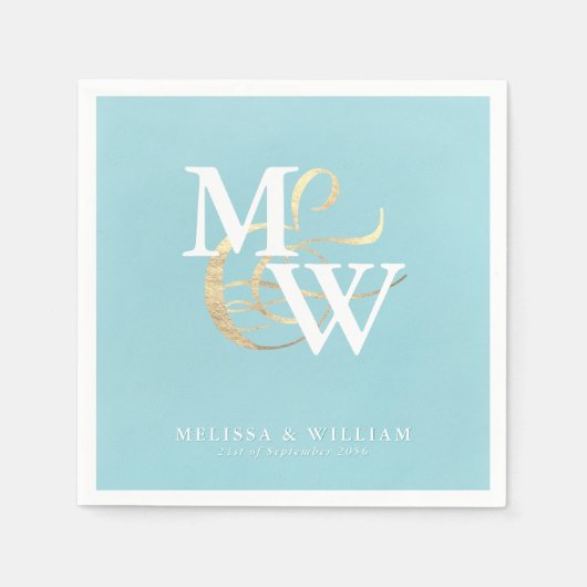 Serviette En Papier Elégant verre de mer Turquoise Mariage Monogramme (Devant)