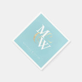 Serviette En Papier Elégant verre de mer Turquoise Mariage Monogramme (Coin)