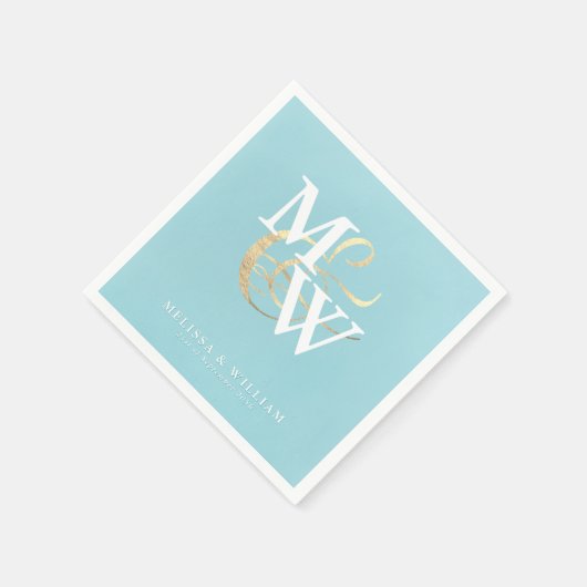 Serviette En Papier Elégant verre de mer Turquoise Mariage Monogramme (Coin)