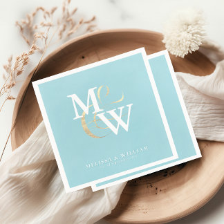 Serviette En Papier Elégant verre de mer Turquoise Mariage Monogramme