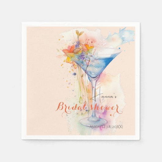 Serviette En Papier élégant verre de vin fleuri Douche nuptiale (Devant)