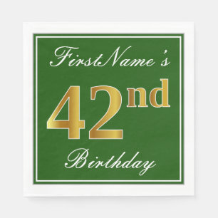 Serviette En Papier Elégant Vert, Faux Gold 42e Anniversaire + Nom