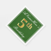 Serviette En Papier Elégant Vert, Faux Gold 5e anniversaire; Nom perso (Coin)