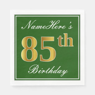 Serviette En Papier Elégant Vert, Faux Gold 85e anniversaire + Nom