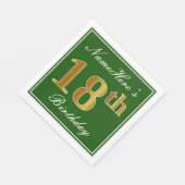 Serviette En Papier Elégant Vert, Faux Or 18ème Anniversaire + Nom (Coin)