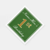 Serviette En Papier Elégant Vert, Faux Or 1er Anniversaire ; Nom perso (Coin)