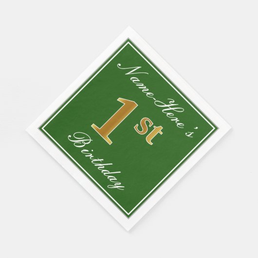 Serviette En Papier Elégant Vert, Faux Or 1er Anniversaire ; Nom perso (Coin)
