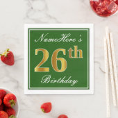 Serviette En Papier Elégant Vert, Faux Or 26ème Anniversaire + Nom (En situation)