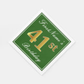 Serviette En Papier Elégant Vert, Faux Or 41ème Anniversaire + Nom (Coin)