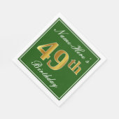 Serviette En Papier Elégant Vert, Faux Or 49ème Anniversaire + Nom (Coin)