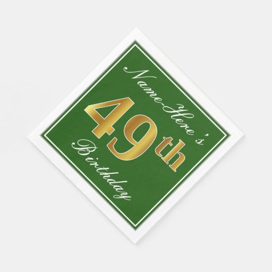 Serviette En Papier Elégant Vert, Faux Or 49ème Anniversaire + Nom (Coin)