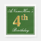 Serviette En Papier Elégant Vert, Faux Or 4ème Anniversaire ; Nom pers (Devant)